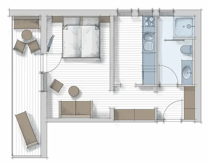Floor plan of the rooms of the apartment studio