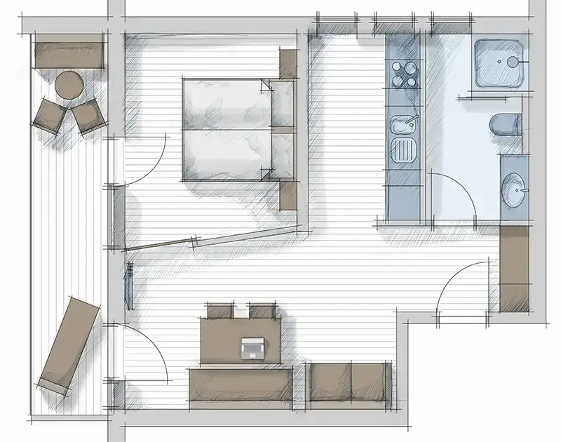 Grundriss - Abbildung aller Räume des Appartement Junior